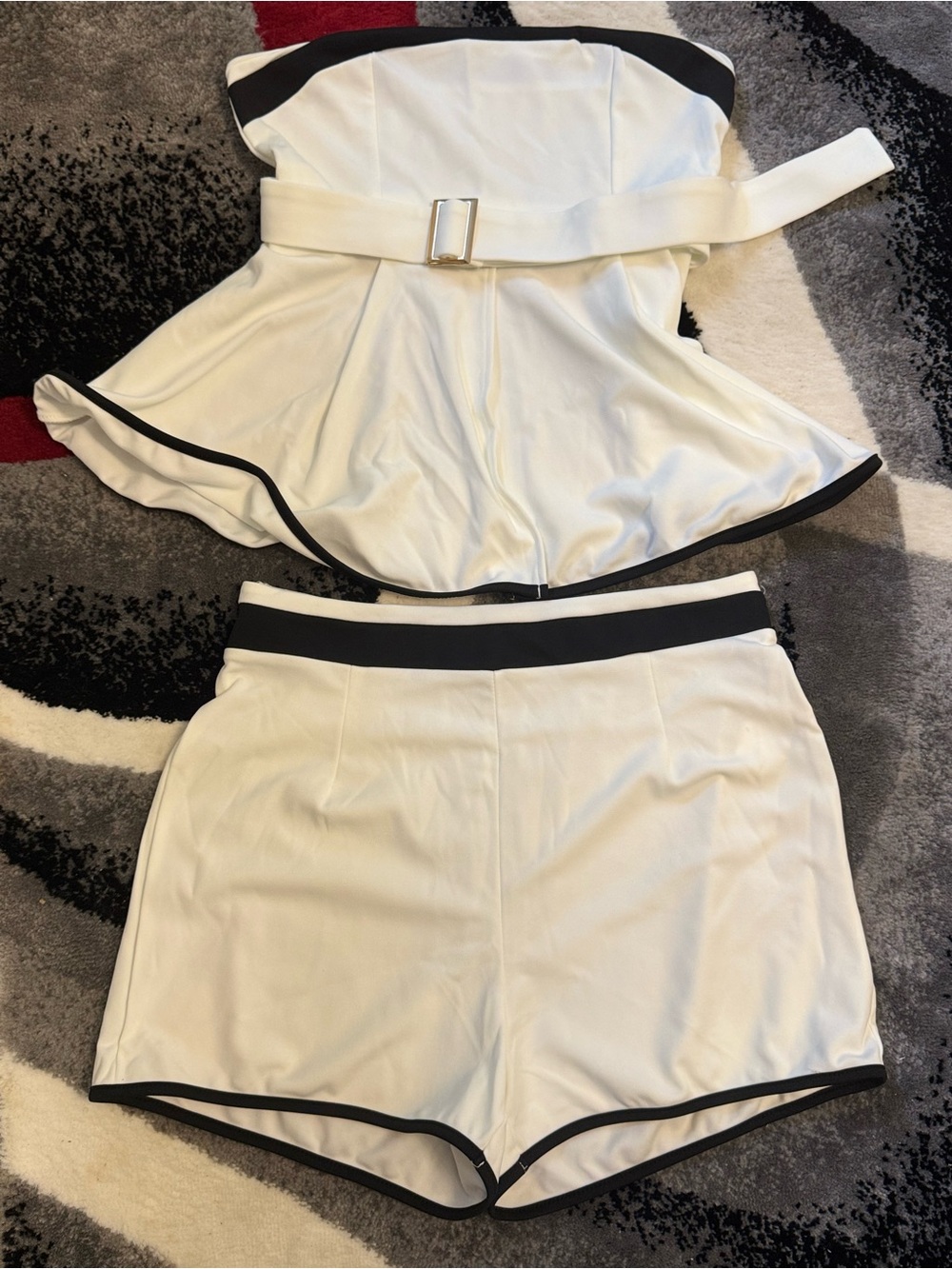 White Strapless Short Set with Black Trim - Picture 4 of 4